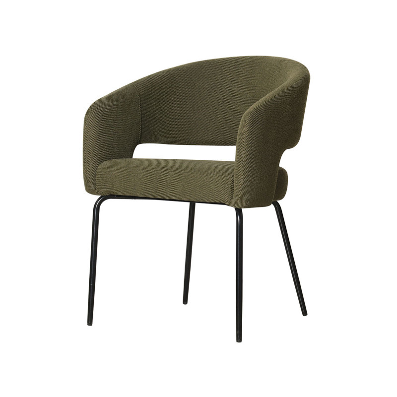 Fauteuil repas Léna tissu vert pieds métal noir Takasit - Le Dépôt Bailleul