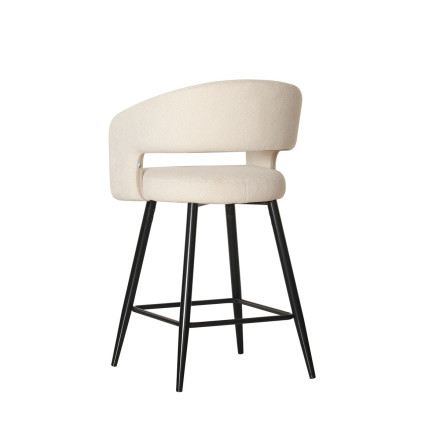 Tabouret de bar Léna tissu beige pieds métal noir Takasit - Le Dépôt Bailleul