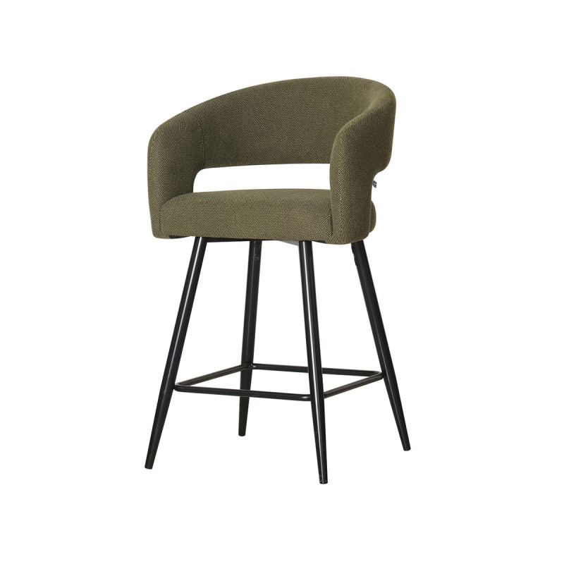 Tabouret de bar Léna tissu vert pieds métal noir Takasit - Le Dépôt Bailleul