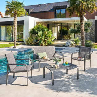 Salon de jardin 4 places aluminium Piazza gris cendré/graphite Hespéride - Le Dépôt Bailleul