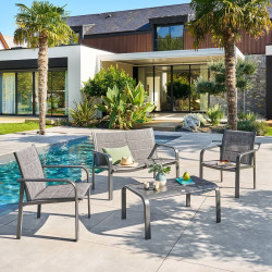 Salon de jardin 4 places aluminium Piazza gris cendré/graphite Hespéride - Le Dépôt Bailleul