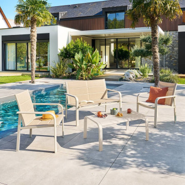 Salon de jardin 4 places aluminium Piazza lin/argile Hespéride - Le Dépôt Bailleul