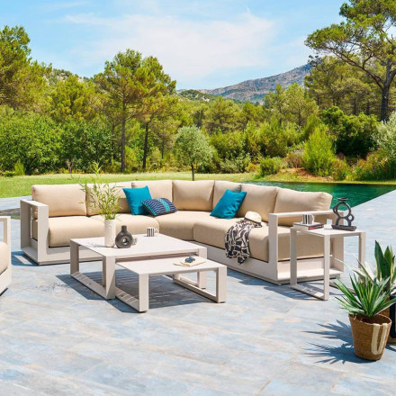 Salon d'angle extérieur Allure 5 places lin / avoine Hespéride - Le Dépôt Bailleul