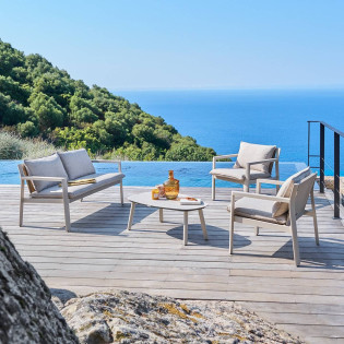 Salon de jardin 4 places Flovia beige/argile Hespéride - Le Dépôt Bailleul