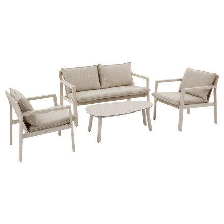 Salon de jardin 4 places Flovia beige/argile Hespéride - Le Dépôt Bailleul