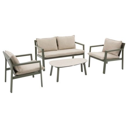 Salon de jardin 4 places Flovia beige/laurier Hespéride - Le Dépôt Bailleul