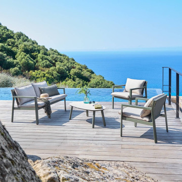 Salon de jardin 4 places Flovia beige/laurier Hespéride - Le Dépôt Bailleul