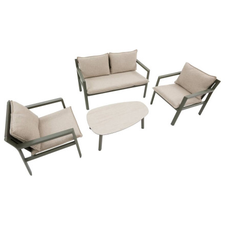 Salon de jardin 4 places Flovia beige/laurier Hespéride - Le Dépôt Bailleul