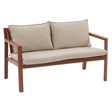 Salon de jardin 4 places Flovia beige/acajou Hespéride - Le Dépôt Bailleul