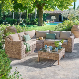 Salon d'angle extérieur 5 places résine tressée Mooréa savana Hespéride - Le Dépôt Bailleul