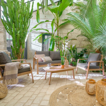 Salon extérieur 4 places Tiwi bois d'acacia Hespéride - Le Dépôt Bailleul