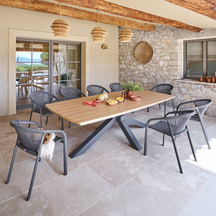 Table de jardin 10 places Oraclion effet bois pied étoile Hespéride - Le Dépôt Bailleul