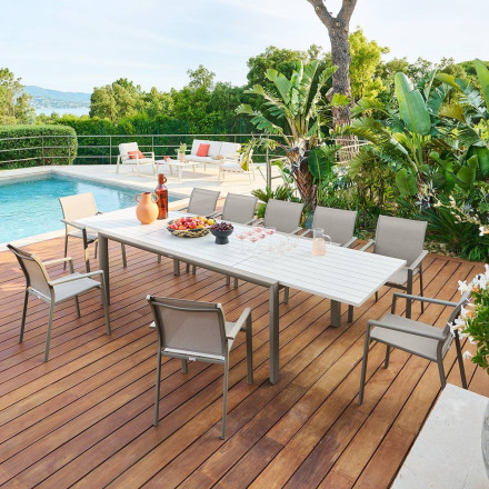 Table extérieure extensible 12 places Luzane argile/café Hespéride - Le Dépôt Bailleul