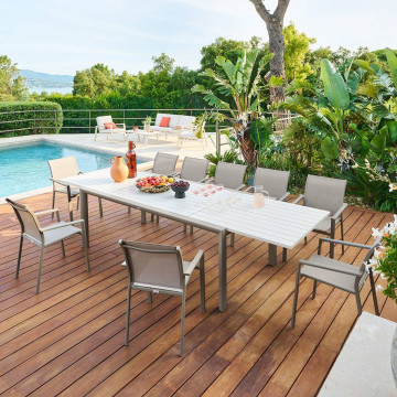 Table extérieure extensible 12 places Luzane argile/café Hespéride - Le Dépôt Bailleul
