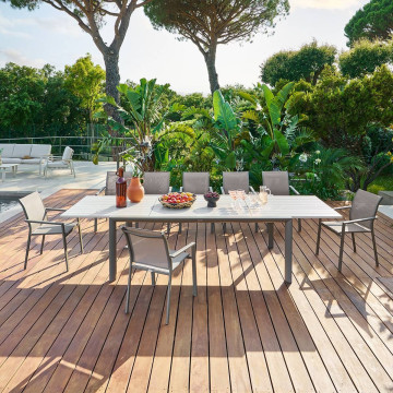 Table extérieure extensible 12 places Luzane argile/café Hespéride - Le Dépôt Bailleul