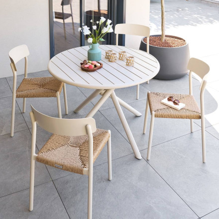 Table extérieure ronde 4 places aluminium Nébullia argile Hespéride - Le Dépôt Bailleul