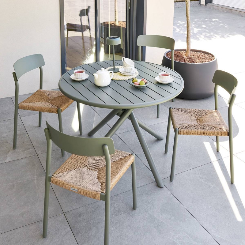 Table extérieure ronde 4 places aluminium Nébullia vert laurier Hespéride - Le Dépôt Bailleul
