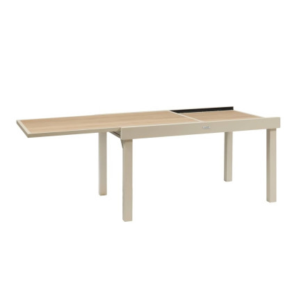 Table extérieure extensible 10 places Piazza verre imprimé épeautre argile Hespéride - Le Dépôt Bailleul