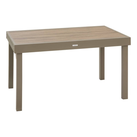 Table extérieure extensible 10 places Piazza verre imprimé truffe café Hespéride - Le Dépôt Bailleul