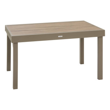 Table extérieure extensible 10 places Piazza verre imprimé truffe café Hespéride - Le Dépôt Bailleul