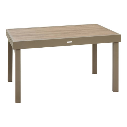 Table extérieure extensible 10 places Piazza verre imprimé truffe café Hespéride - Le Dépôt Bailleul