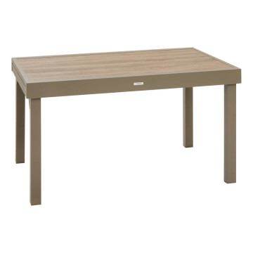 Table extérieure extensible 10 places Piazza verre imprimé truffe café Hespéride - Le Dépôt Bailleul