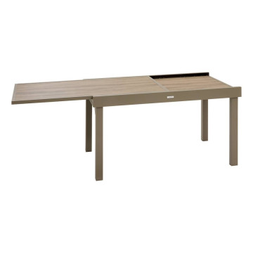 Table extérieure extensible 10 places Piazza verre imprimé truffe café Hespéride - Le Dépôt Bailleul