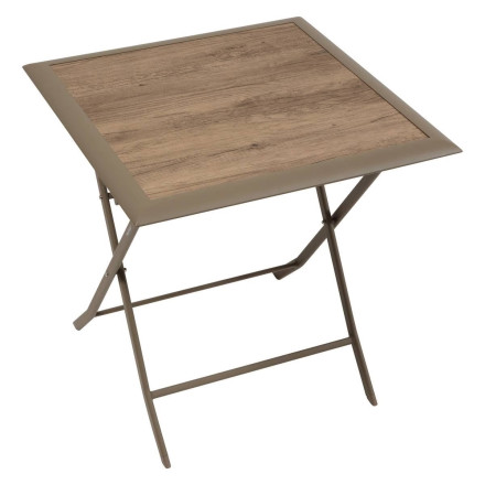 Table extérieure pliante 2 places Azua verre effet bois truffe café Hespéride - Le Dépôt Bailleul