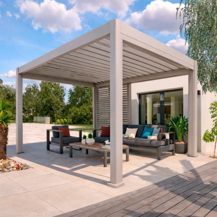 Pergola bioclimatique 4x3 m Evora argile Hespéride - Le Dépôt Bailleul