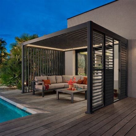 Pergola bioclimatique électrique  4x3 m Evora graphite Hespéride - Le Dépôt Bailleul
