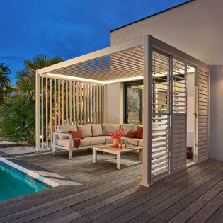 Pergola bioclimatique électrique  4x3 m Evora argile Hespéride - Le Dépôt Bailleul