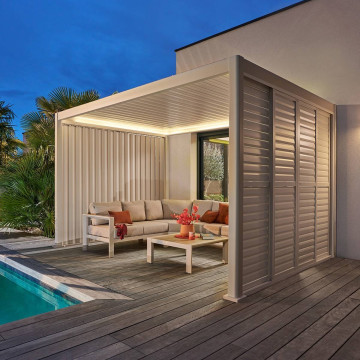 Pergola bioclimatique électrique  4x3 m Evora argile Hespéride - Le Dépôt Bailleul