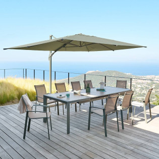 Parasol décentré Melhia 4x3 m oléfine vert laurier Hespéride - Le Dépôt Bailleul