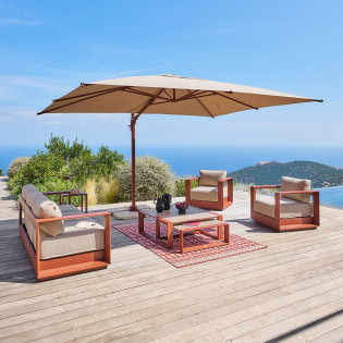 Parasol décentré Melhia 4x3 m oléfine lin/acajou Hespéride - Le Dépôt Bailleul