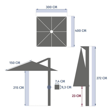Parasol décentré Melhia 3x4 m inversé oléfine lin/argile Hespéride - Le Dépôt Bailleul