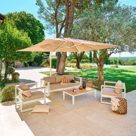 Parasol décentré Melhia 4x3 m oléfine argile/lin Hespéride - Le Dépôt Bailleul