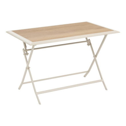 Table extérieure pliante 4 places Azua verre effet bois épeautre argile Hespéride - Le Dépôt Bailleul