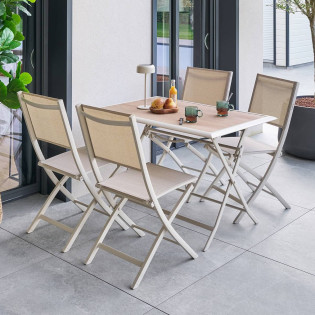 Table extérieure pliante 4 places Azua verre effet bois épeautre argile Hespéride - Le Dépôt Bailleul