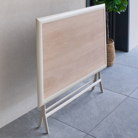 Table extérieure pliante 4 places Azua verre effet bois épeautre argile Hespéride - Le Dépôt Bailleul