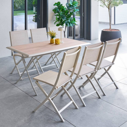 Table extérieure pliante 6 places Azua verre effet bois épeautre argile Hespéride - Le Dépôt Bailleul