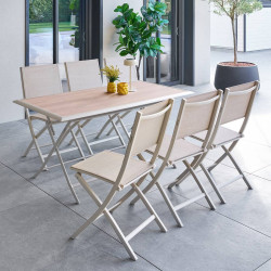 Table extérieure pliante 6 places Azua verre effet bois épeautre argile Hespéride - Le Dépôt Bailleul