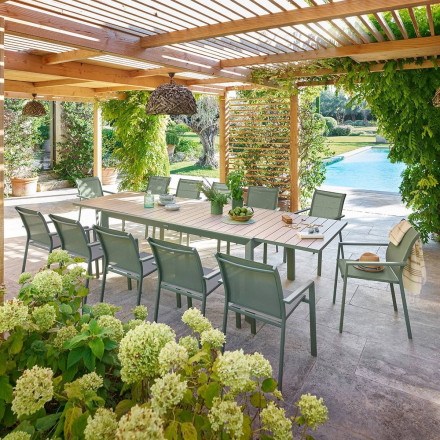 Table extensible 12p Evasion effet bois lin / laurier Hespéride - Le Dépôt Bailleul