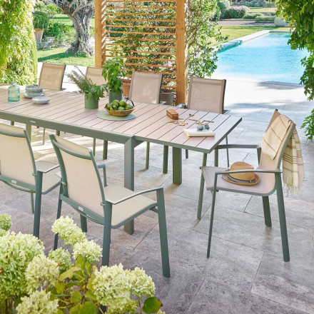 Table extensible 12p Evasion effet bois lin / laurier Hespéride - Le Dépôt Bailleul