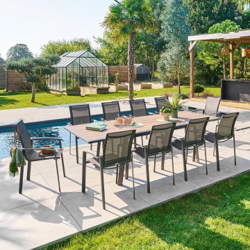 Table extensible 10p Pavane effet bois truffe / graphite Hespéride - Le Dépôt Bailleul