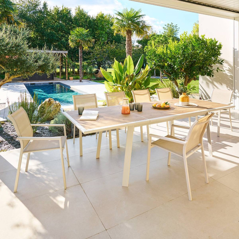 Table extensible 10p Pavane effet bois malt / argile Hespéride - Le Dépôt Bailleul