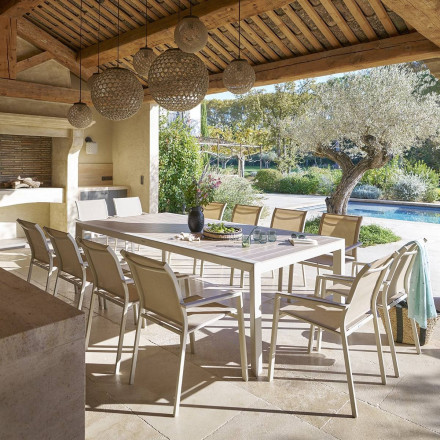 Table fixe 12p Evasion effet bois lin / argile Hespéride - Le Dépôt Bailleul