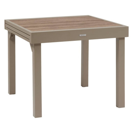 Table extérieure extensible 8 places Piazza verre imprimé truffe café Hespéride - Le Dépôt Bailleul