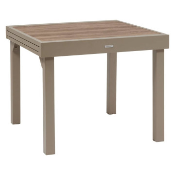 Table extérieure extensible 8 places Piazza verre imprimé truffe café Hespéride - Le Dépôt Bailleul