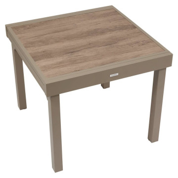 Table extérieure extensible 8 places Piazza verre imprimé truffe café Hespéride - Le Dépôt Bailleul