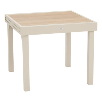 Table extérieure extensible 8 places Piazza verre imprimé épeautre argile Hespéride - Le Dépôt Bailleul